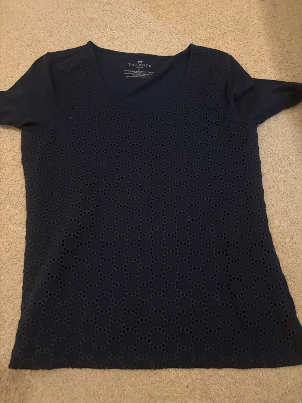 Talbots Navy Eyelet Scoop Short-Sleeve Tee
